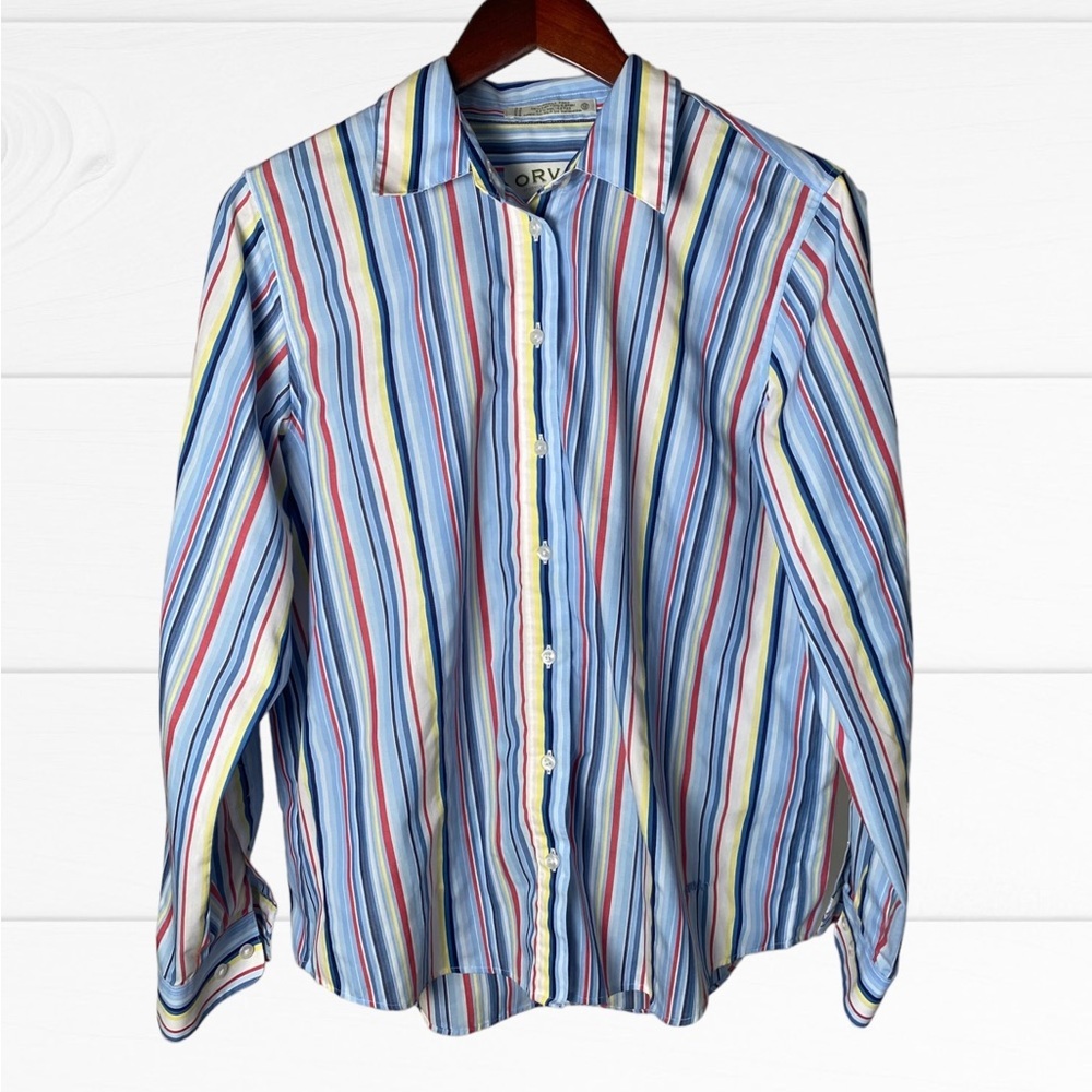 Orvis Multicolor Striped Button Up Shirt Top Long Sleeve Ladies Women's Size 12